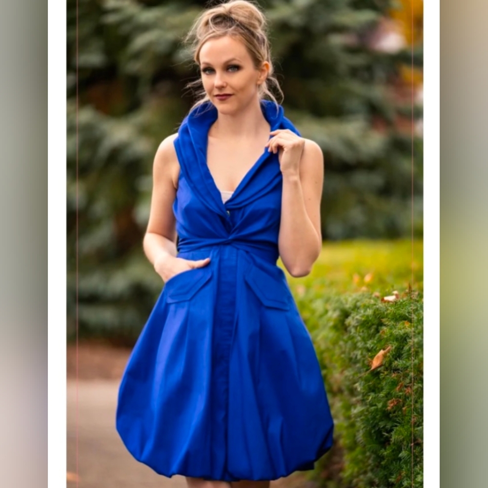 Samuel Dong Cobalt Blue Mini Bubble Dress Size XL